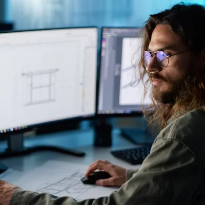 Joris technisch tekenaar achter zijn computer